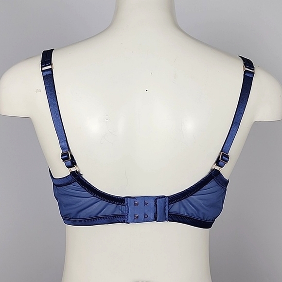 ⭐️2/ $30⭐️ Aerie Blue Satin Lace Rose Gold Hardware Underwire Demi Cup Bra 34DD - Picture 3 of 9